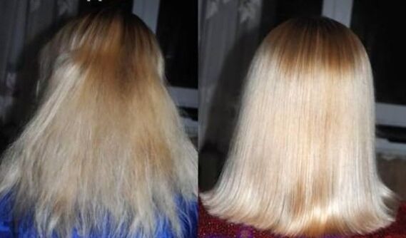 Antes y después de la restauración del cabello